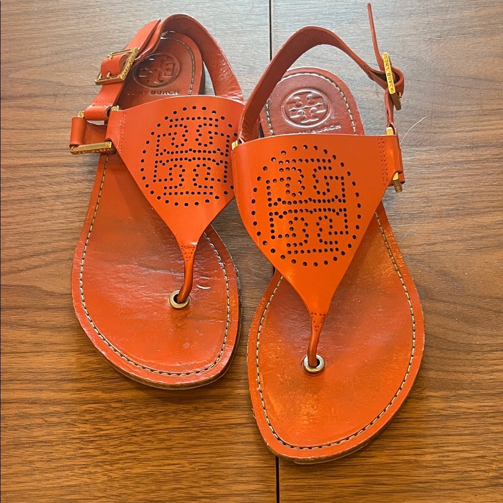 Tory Burch size 8 orange leather sandals